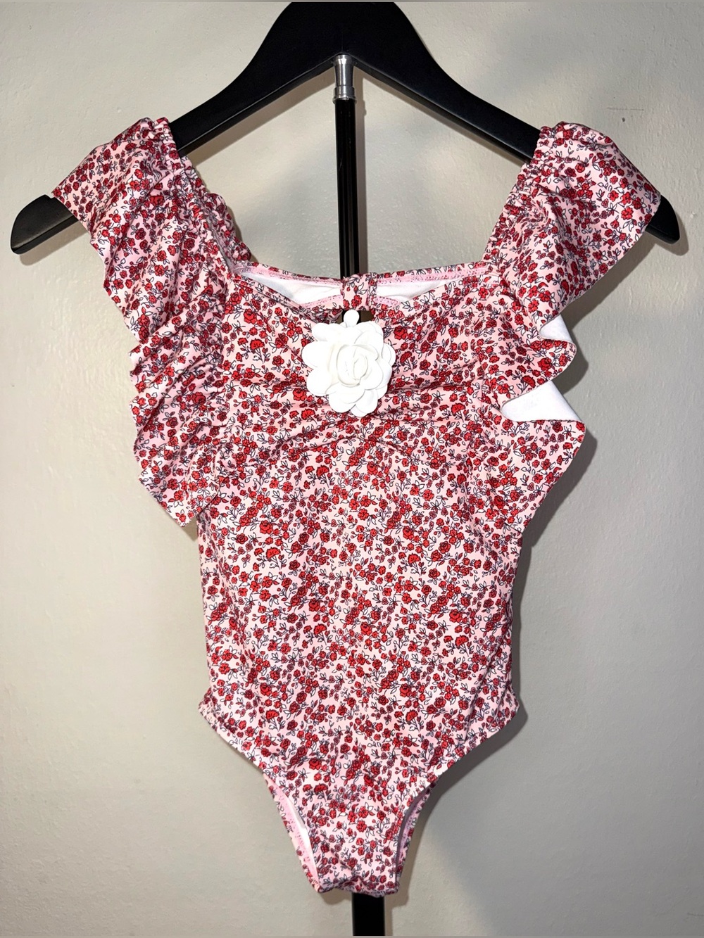 Janie and Jack Floral Ruffle One-Piece Swimsuit with Flower Accent, size 7